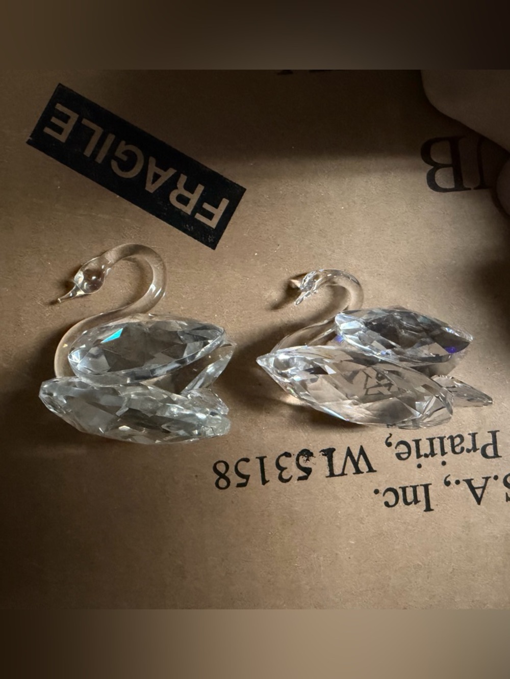 Crystal Swan Figurine Pair - Clear Glass Accent